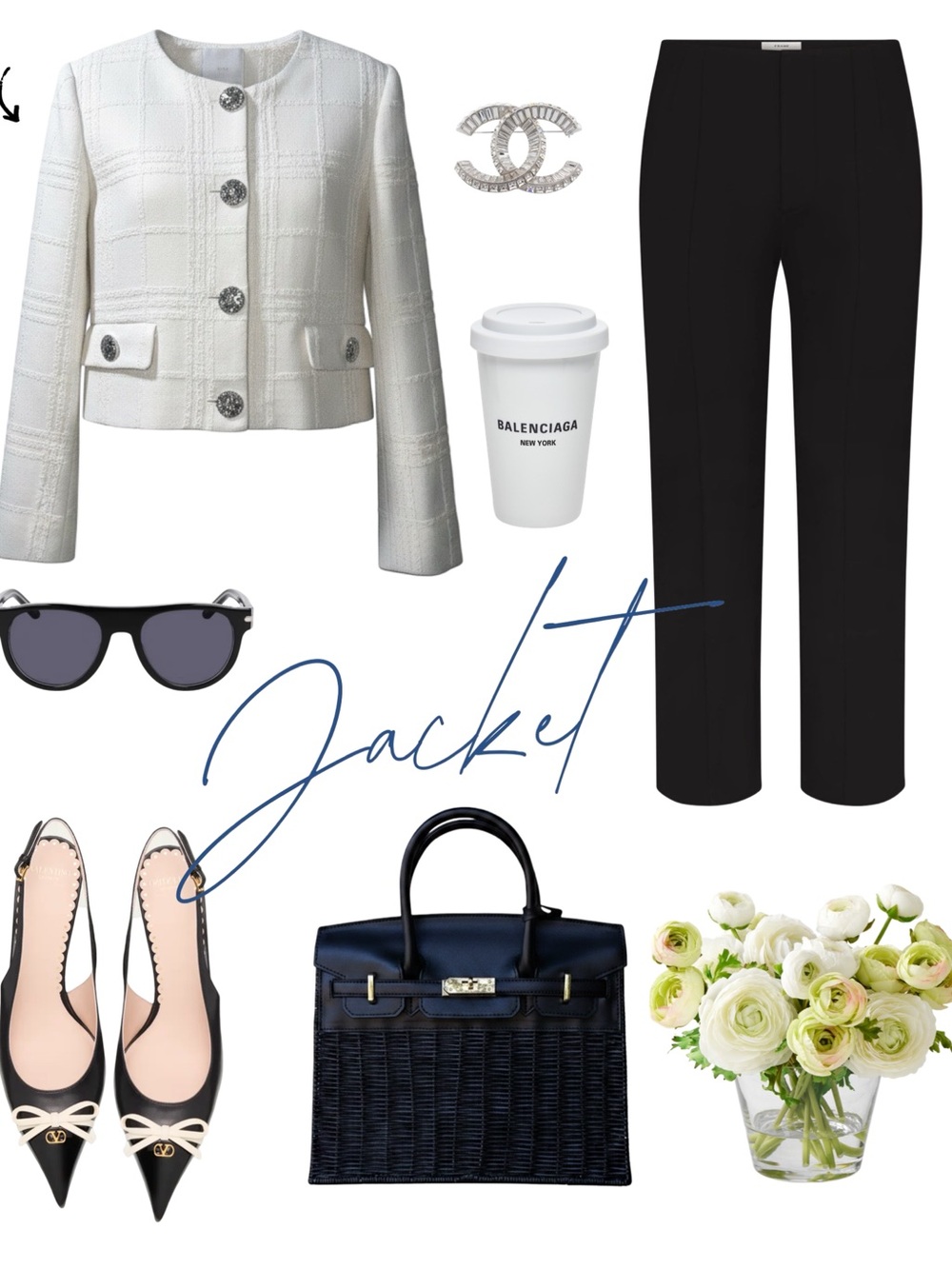 Mango Textured Jacket White Plaid Monochromatic Blazer